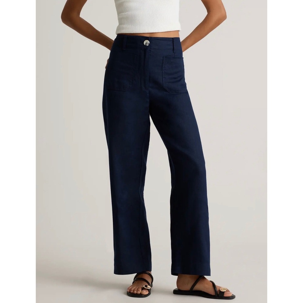 Quince 100% European Linen Patch Pocket Wide Leg Pants Deep Navy Blue Size 6